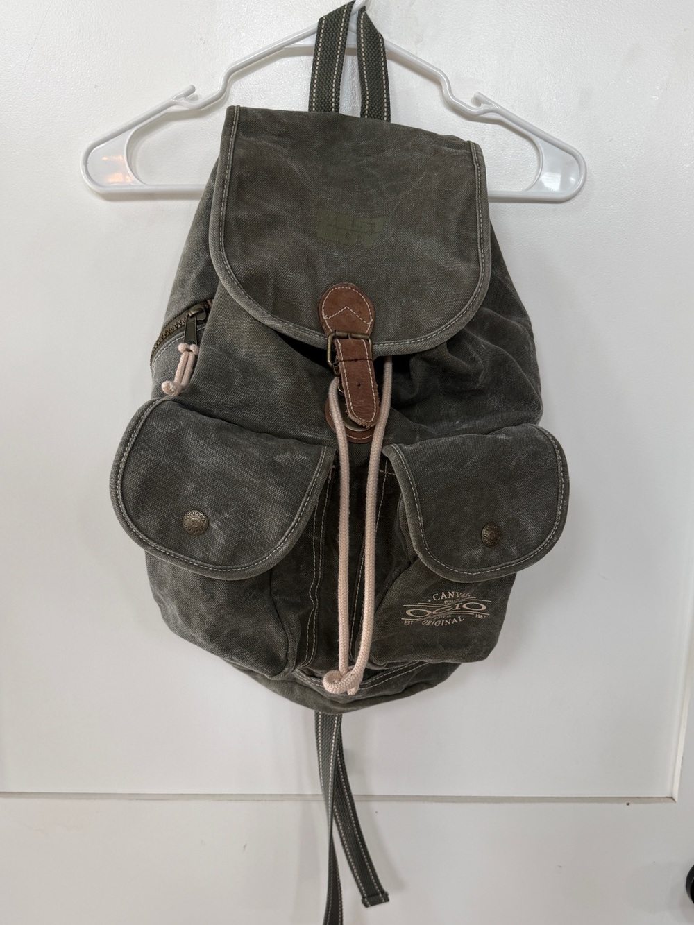 Vintage OGIO Canvas Rucksack Backpack Green Brown Utility Travel School Bag Y2K